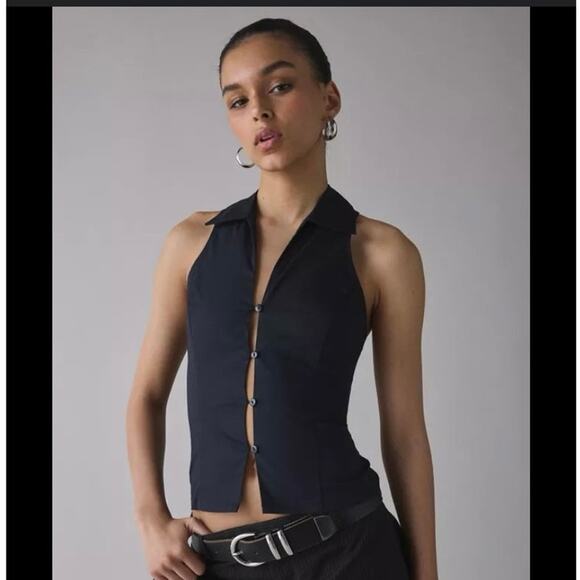 Urban Outfitters Black Party Girl Collared Top Size Small NWT - Picture 1 of 7